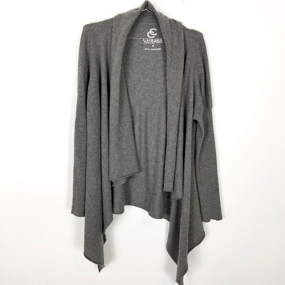 Chaser Collection Women Cashmere Cardigan Sweater Sz M Gray Open Front Lagenlook